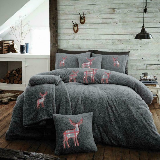 Double Microplush Comforter Set With Deer CHARCOAL 200x200
