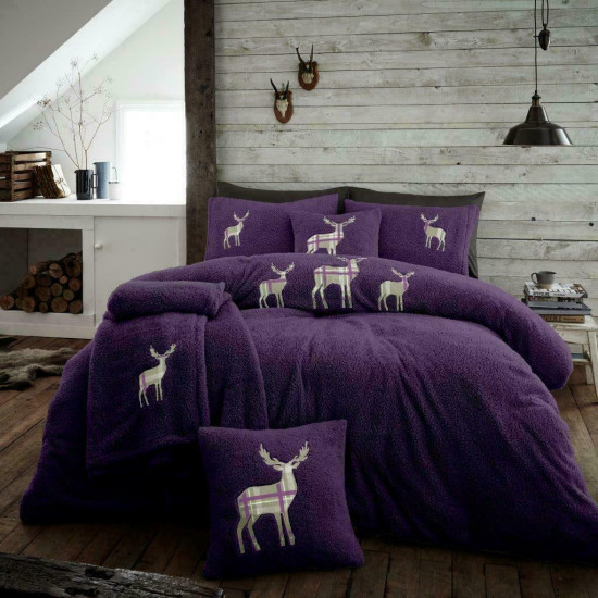 Double Microplush Comforter Set With Deer PURPLE 200x200