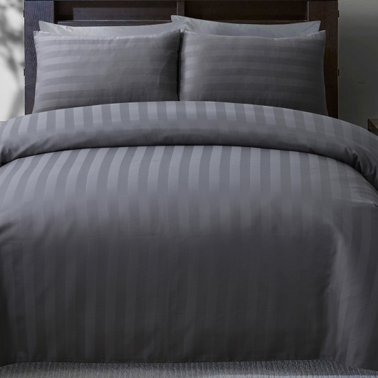 Double Bedding Set Stripe Grey 200x200, Grey Satin Stripe Duvet Cover Set