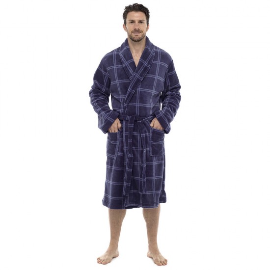 Mens Check Print Supersoft Dressing Gown BLUE