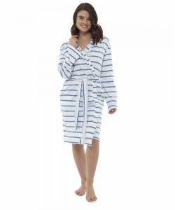 Womens Soft Stripe Print Dressing Gown BLUE