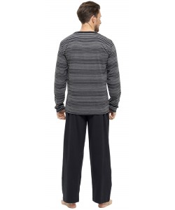 Mens Striped Long Sleeve Pyjama Set BLACK